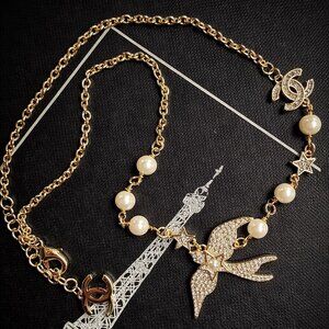 18 inch Gold plated necklace  with up-cycled bird charm and pearls